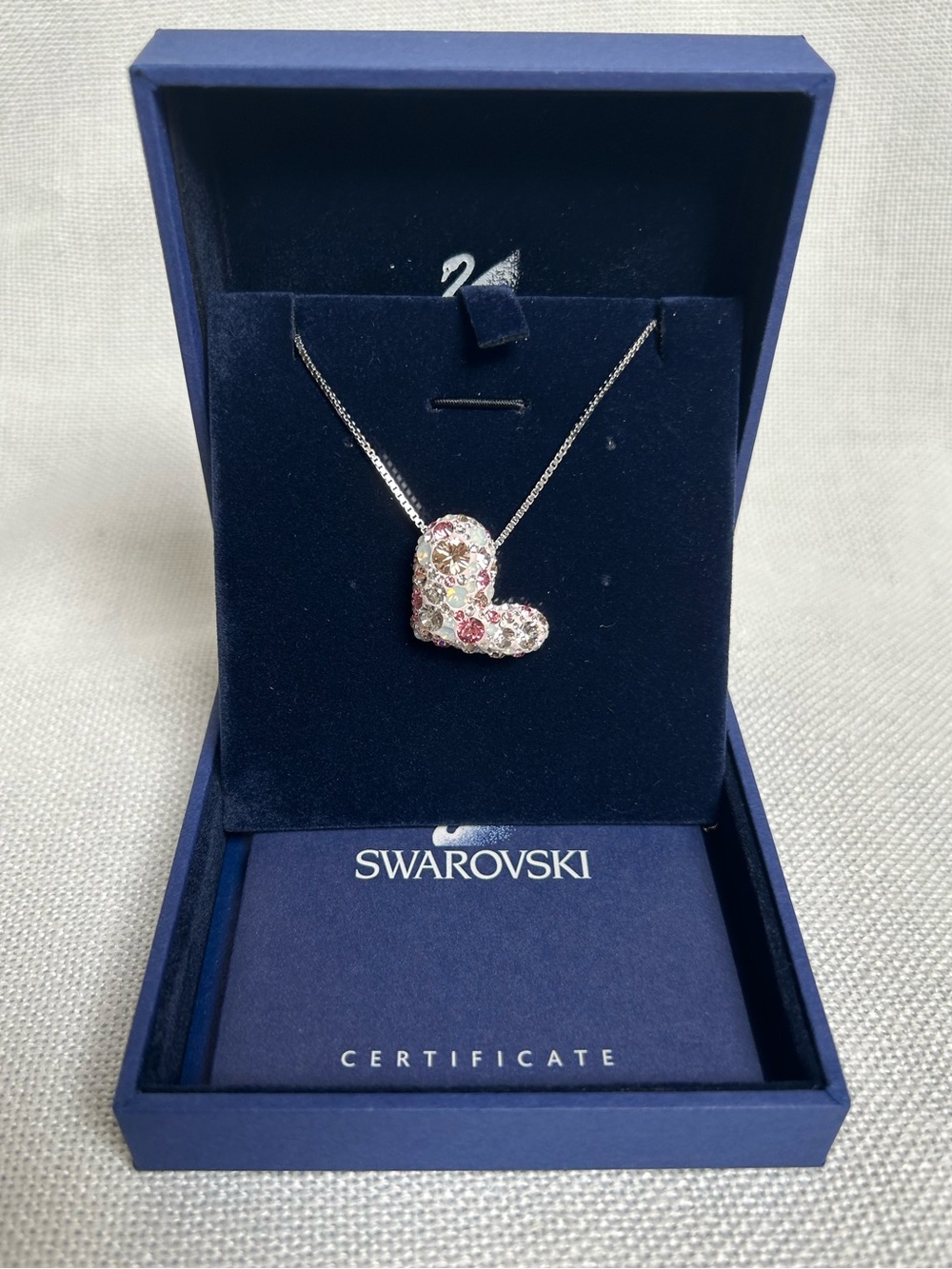 💖SWAROVSKI SILVER HEART PENDANT NECKLACE- Clear and Light Pink Crystals NWOT💖